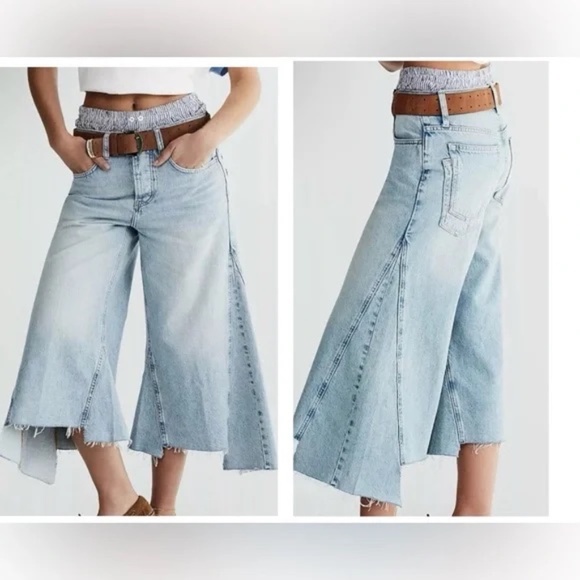 $148 NEW Free People We The Free Ripple Wide-Leg Pieced Crop Jeans Size 24 L
